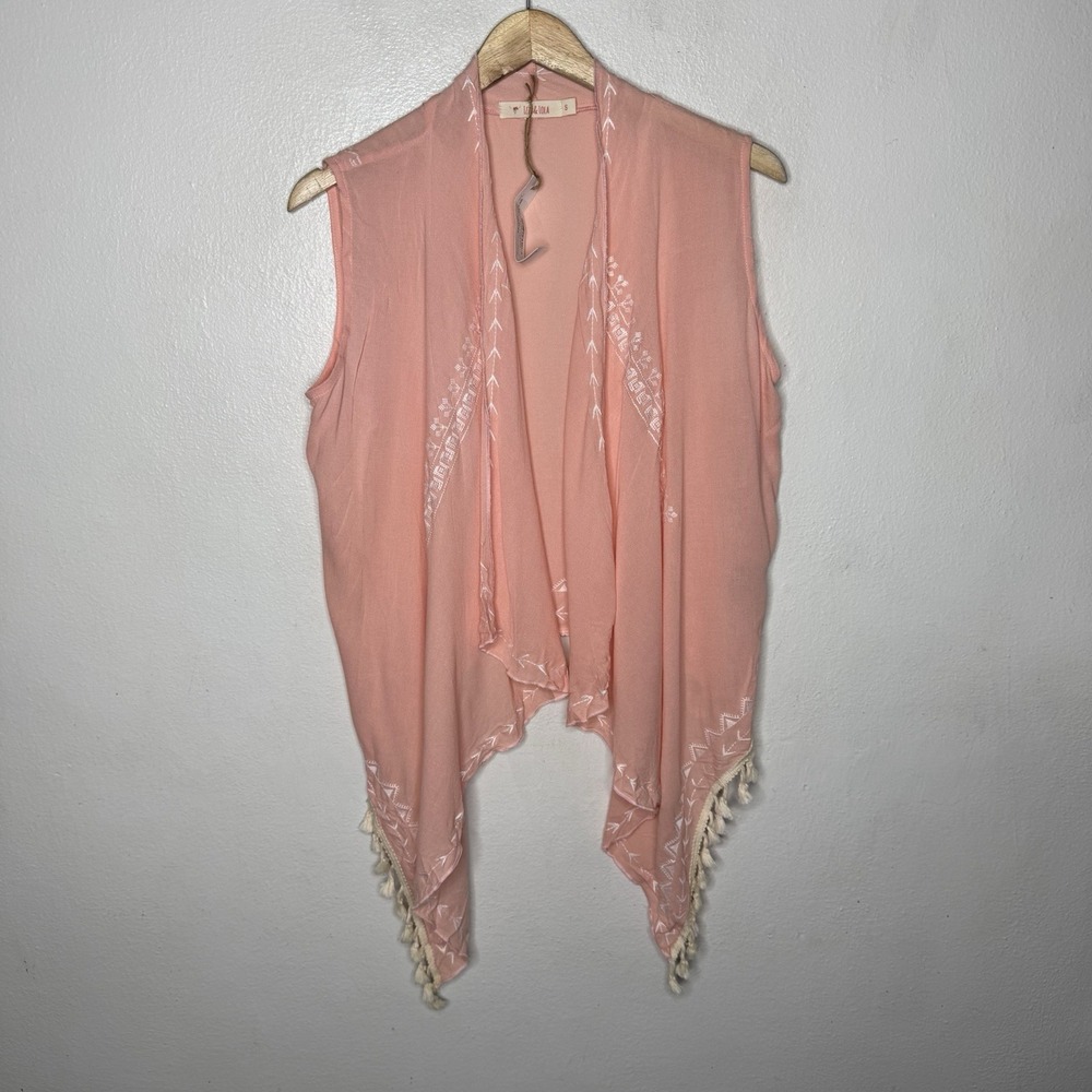 New Izzy And Lola Bevello Embroidered Blush Pink Vest Boho Festival Womens Small